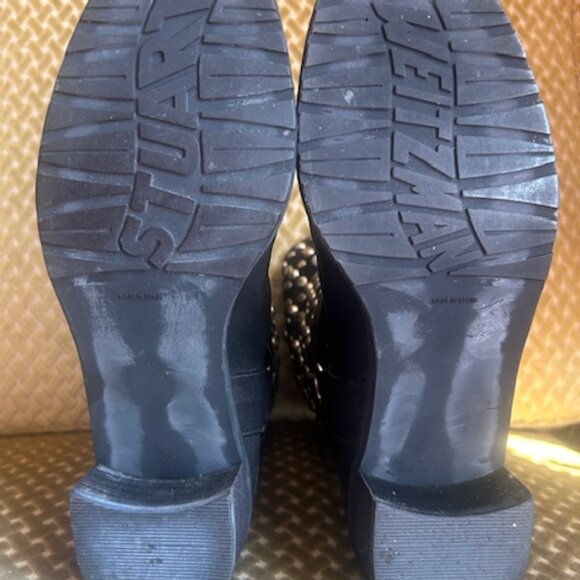 STUART WEITZMAN Black Leather Silver Stud Cushion Strap Pull on Harness Boots 8M - Picture 8 of 16